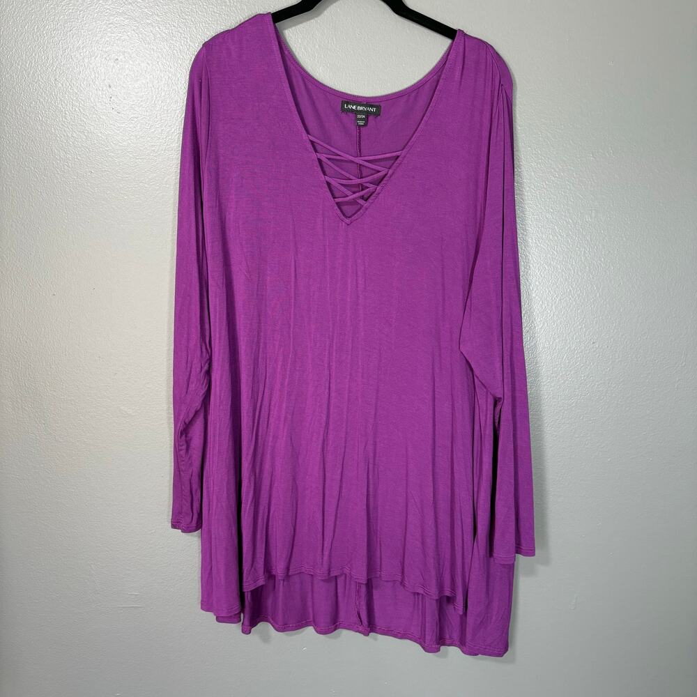 Lane Bryant Purple Criss Cross Neck Tunic Length Top - Plus Size 22/24 - Women's
